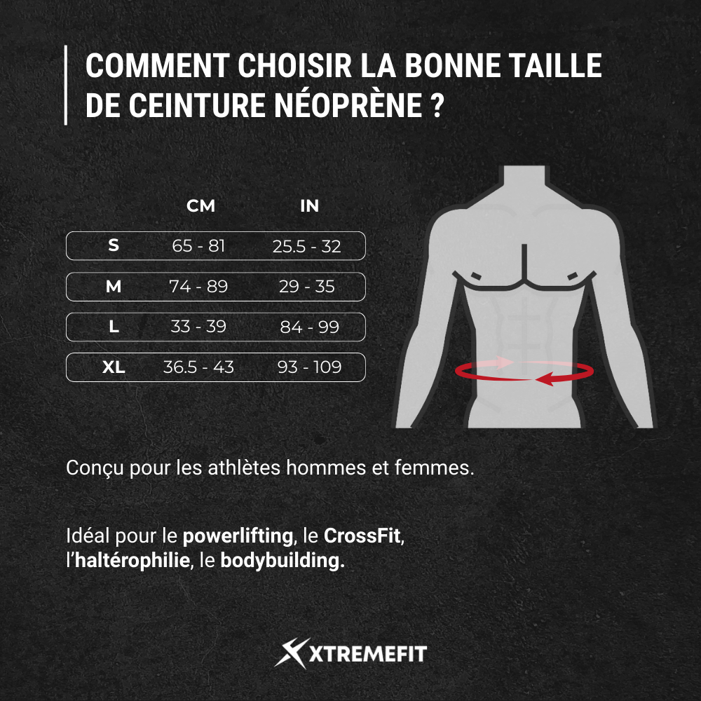 Guide des tailles ceinture lombaire musculation